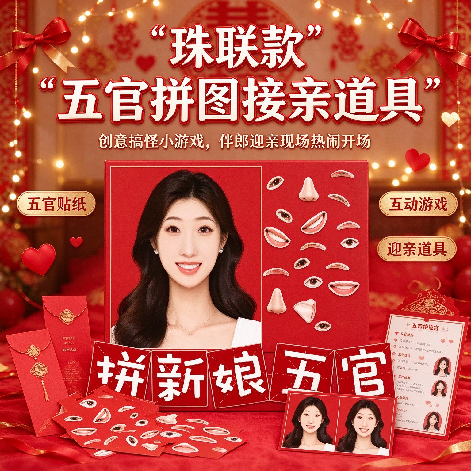 创意搞怪搞笑五官拼图接亲道具互动小游戏伴郎迎亲环节五官贴纸