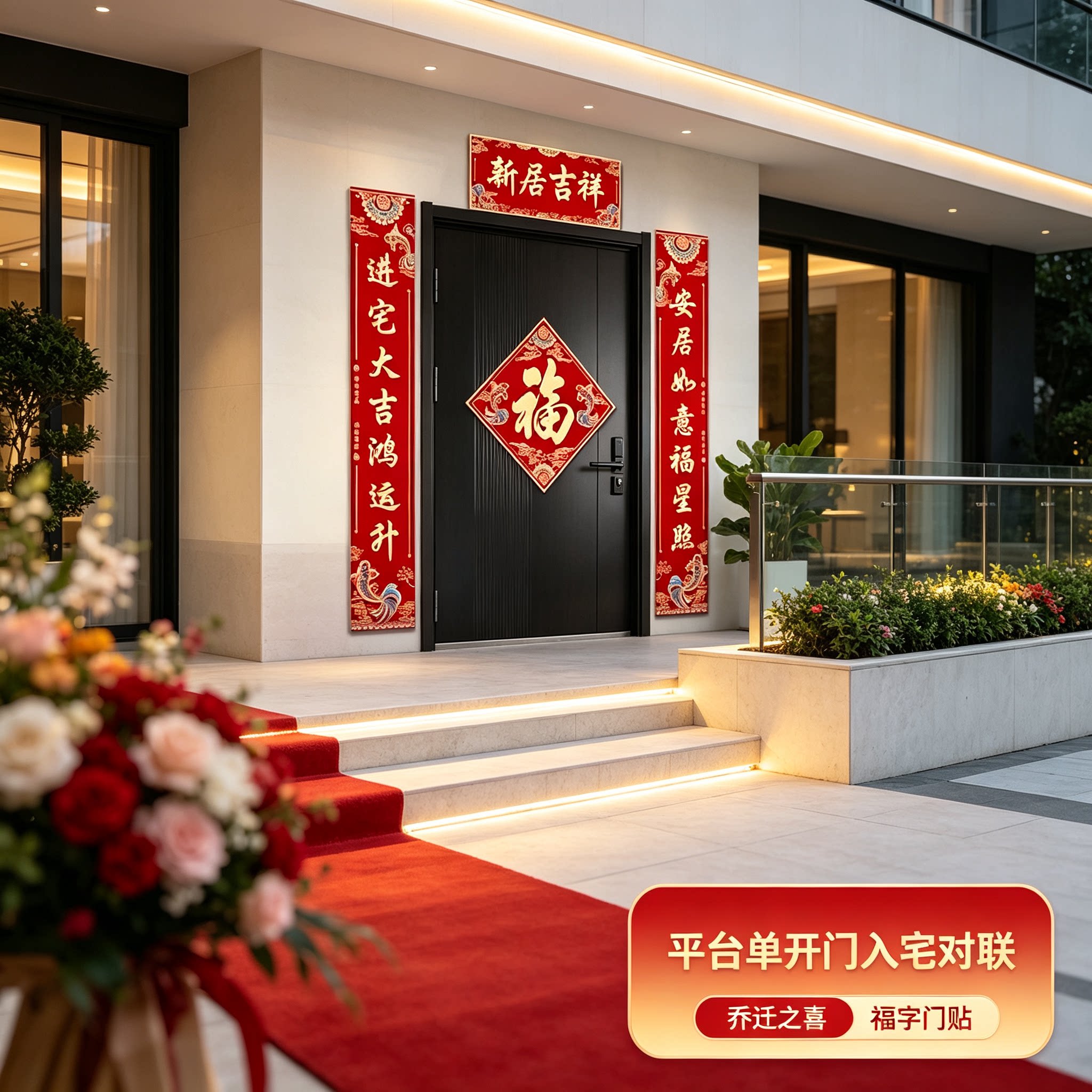 单开门入户小对联2026新款即贴新房搬家入宅仪式布置装饰用品