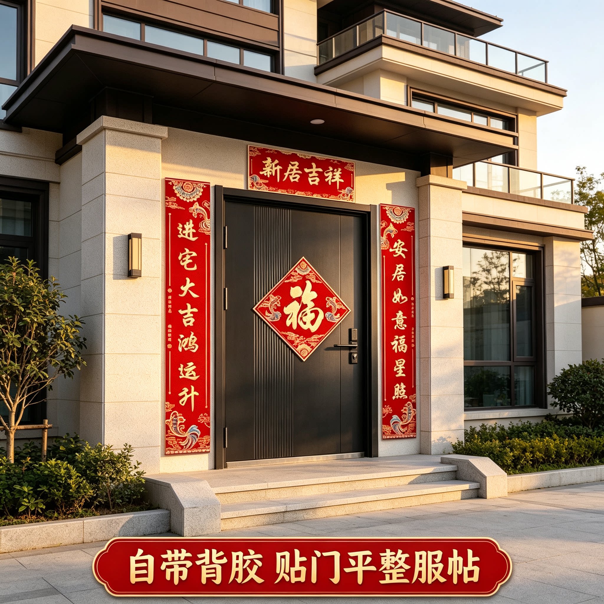 单开门入户小对联农村自建房贴大门3米自带背胶新房装饰福字门贴