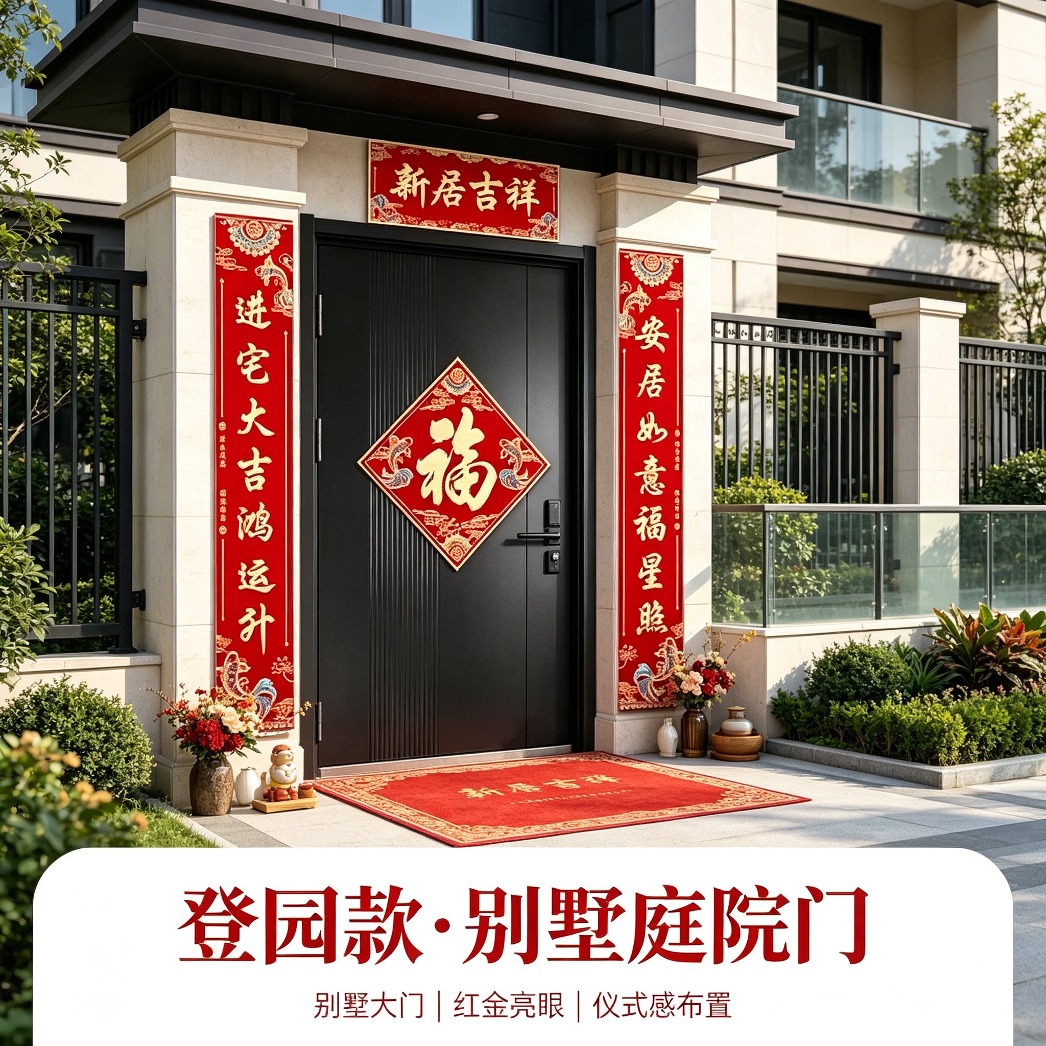 新房子乔迁对联农村自建房别墅大门1.3米家用新居仪式装饰门贴