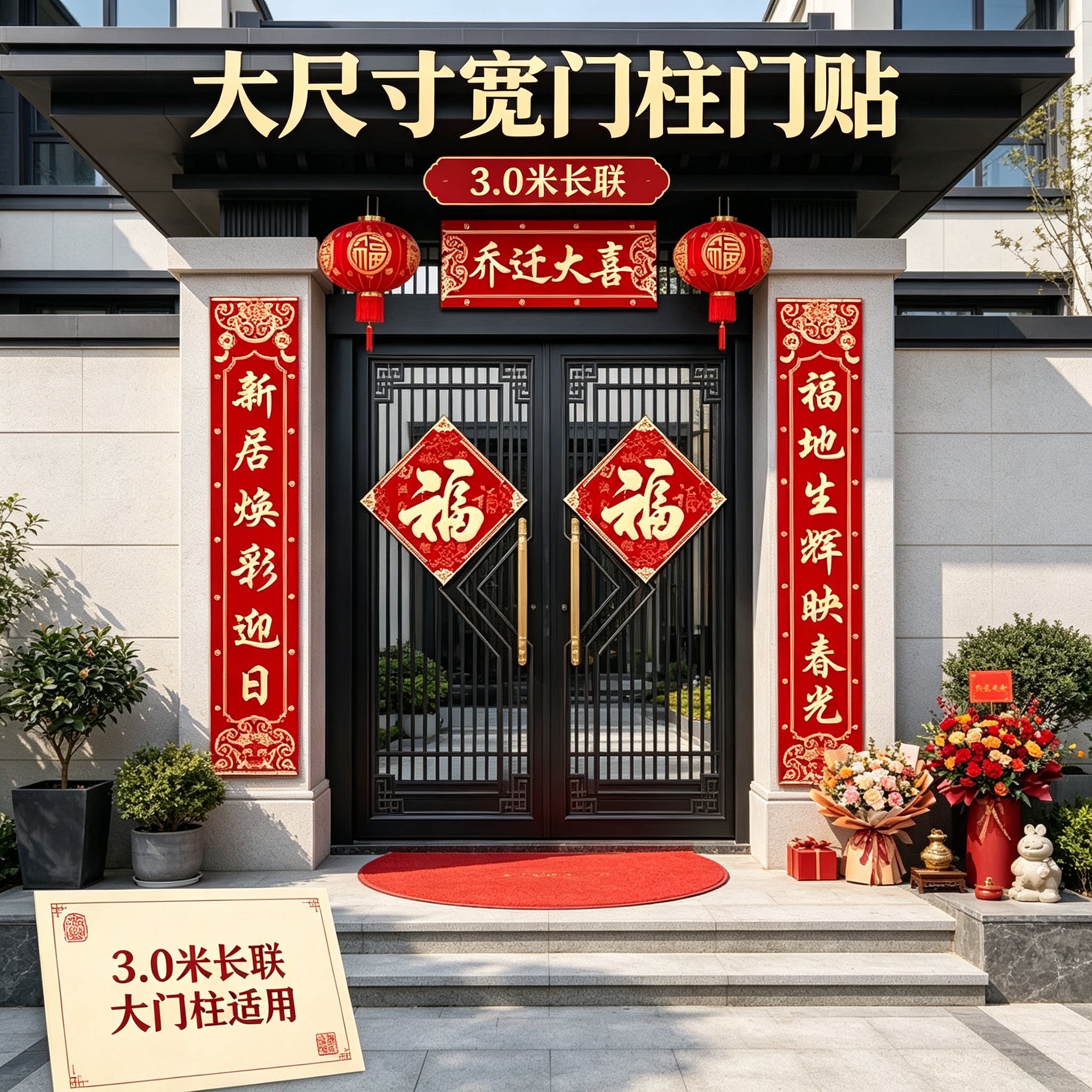 乔迁门贴农村自建房贴大门3.0米全套搬家入宅仪式布置装饰用品