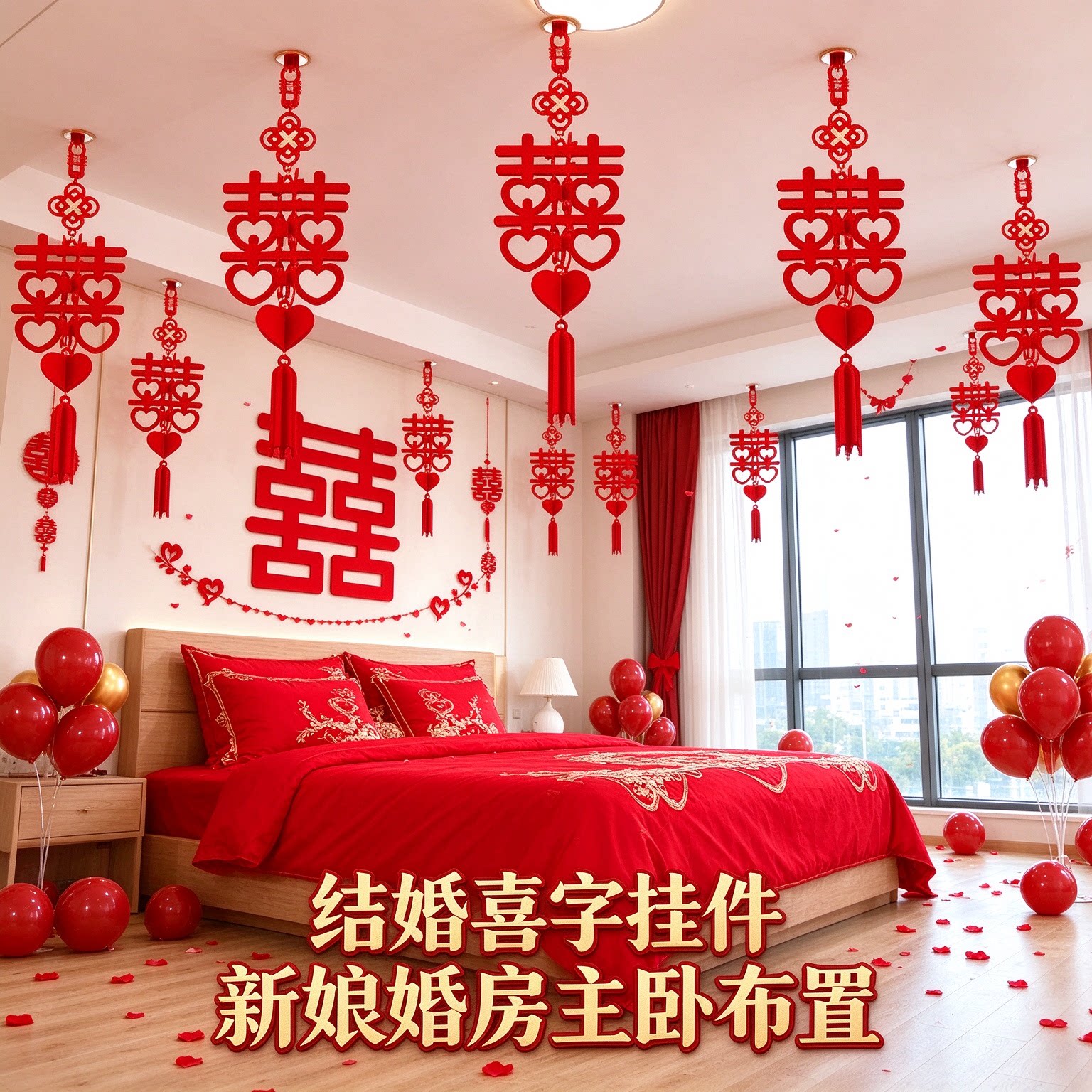 结婚喜字挂件新娘男方新房装饰卧室布置家用女方客厅婚房吊顶娘家