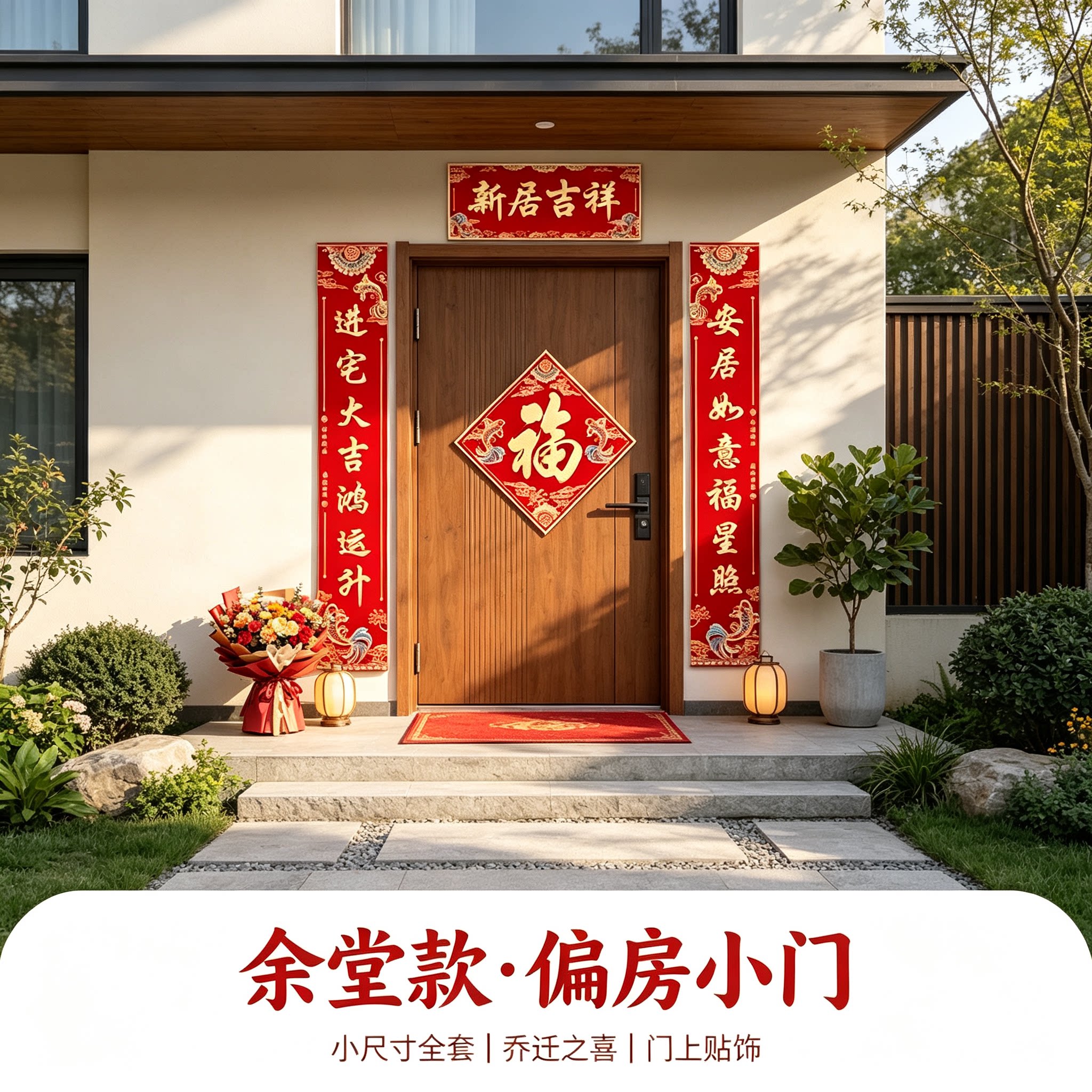 乔迁之喜对联农村自建房贴大门小尺寸全套新居布置搬家仪式装饰品