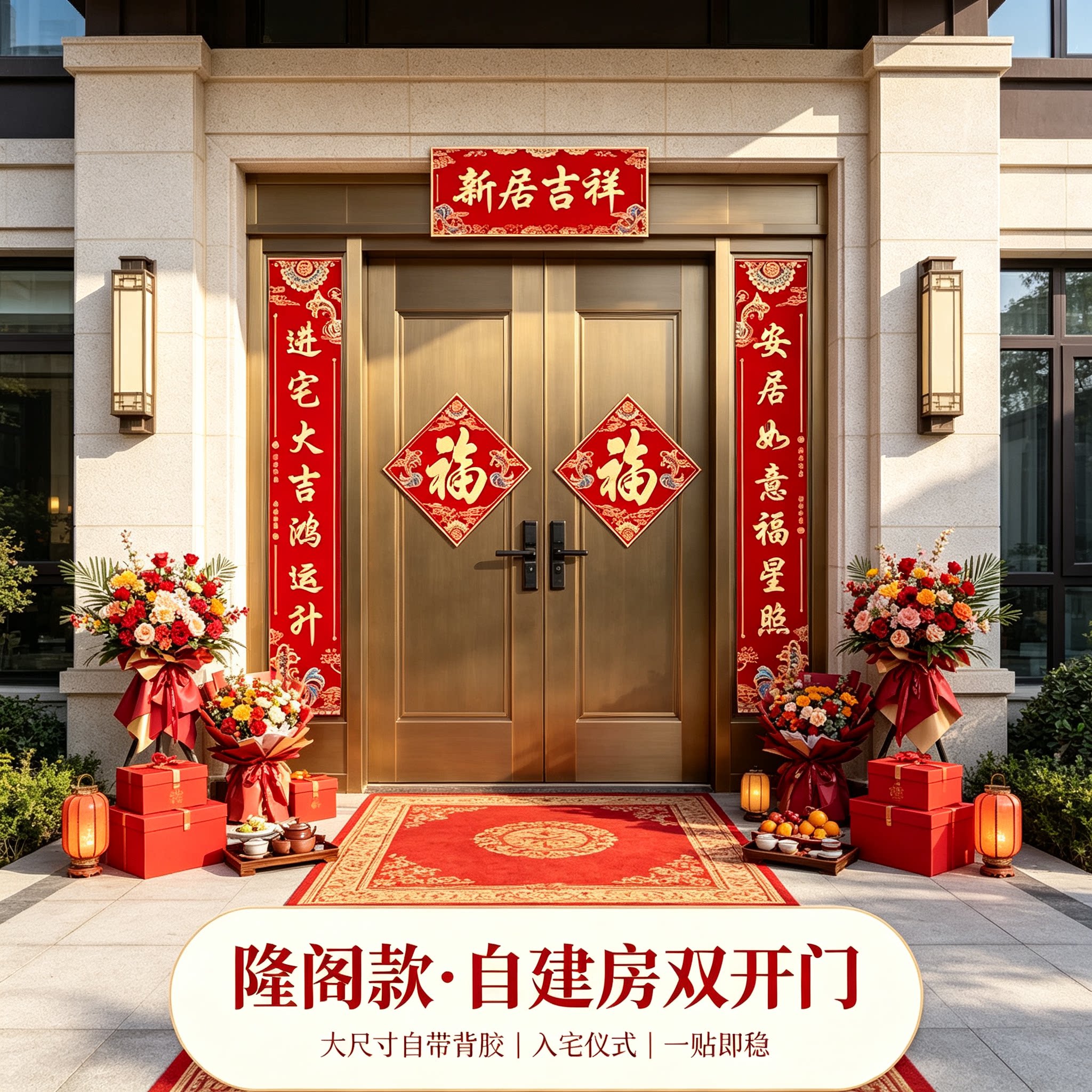 新居入宅对联大尺寸自带背胶入户门新房搬家全套仪式布置福字门贴