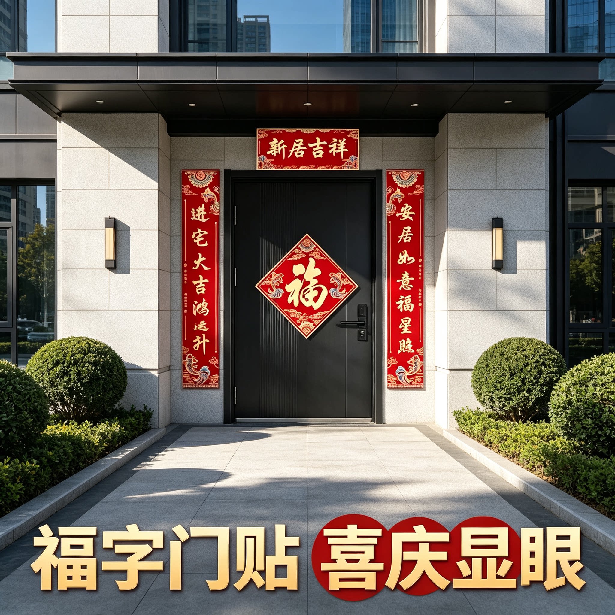 暖居如意门上贴对联2026新款即贴新房搬家入宅仪式布置装饰品