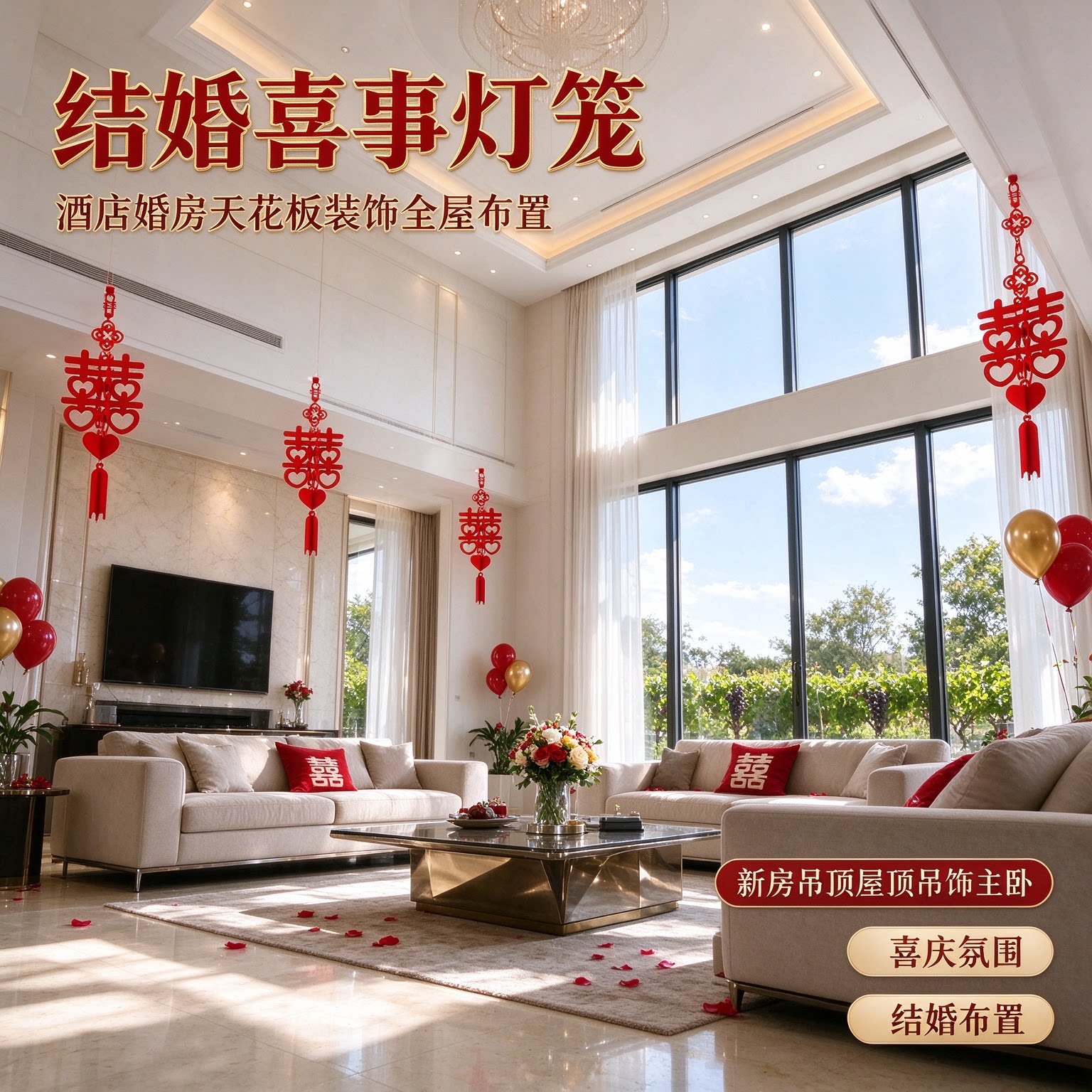 结婚喜事灯笼酒店婚房天花板装饰全屋布置新房吊顶屋顶吊饰主卧
