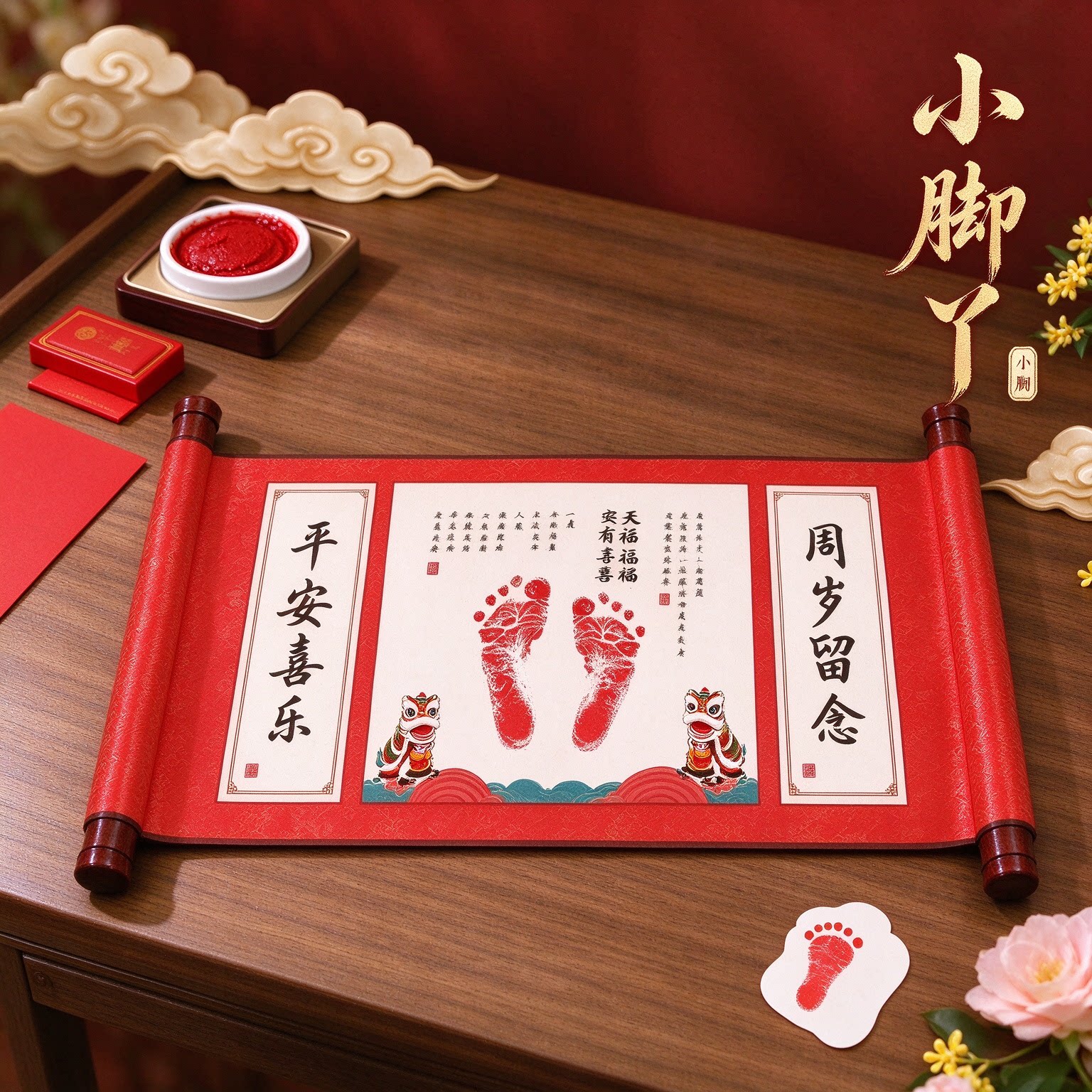 小脚丫宝宝手足印创意纪念礼品年年如意满满仪式平安喜乐萌趣可爱