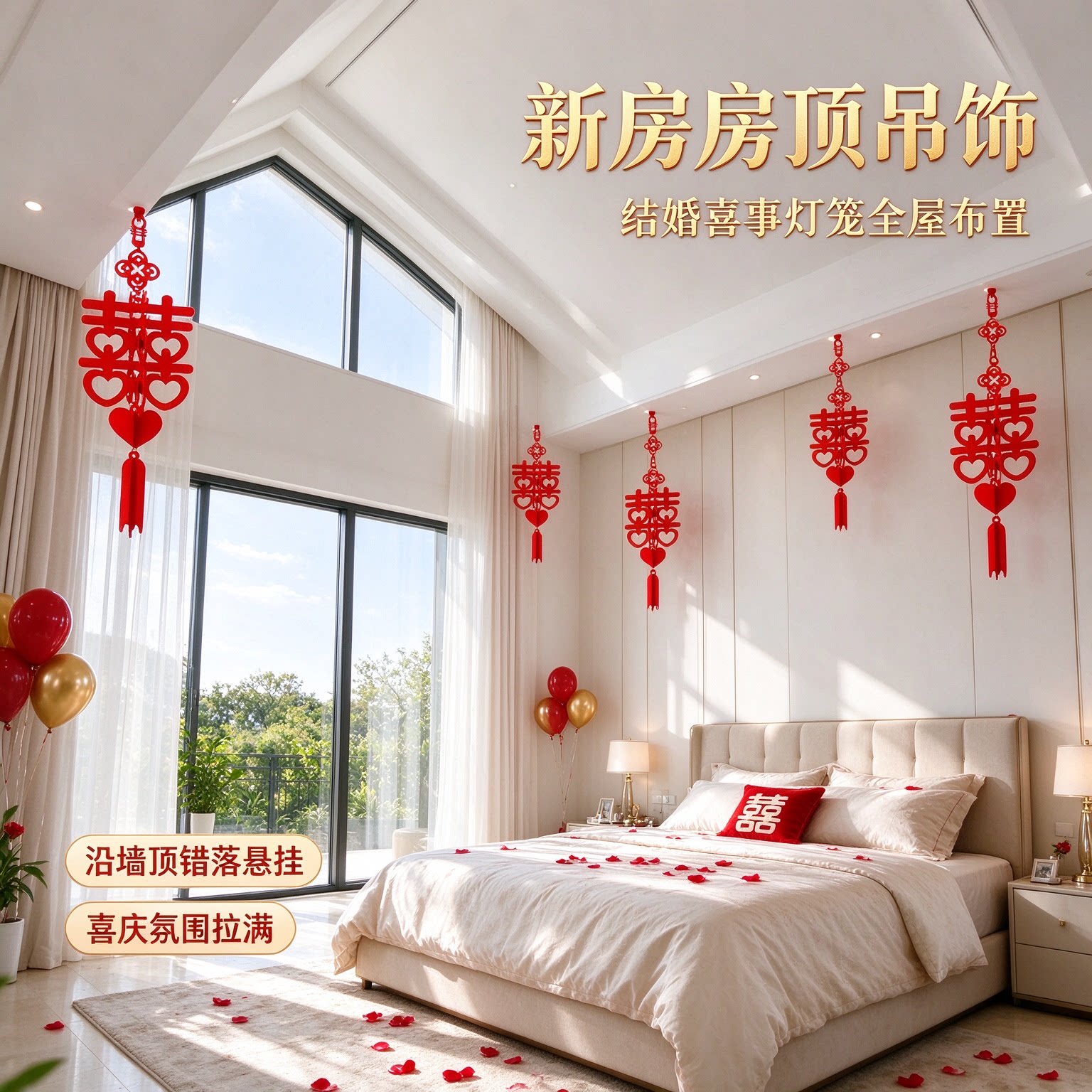 结婚喜事灯笼婚房顶部天花板装饰全屋布置屋顶吊饰新房吊顶出嫁
