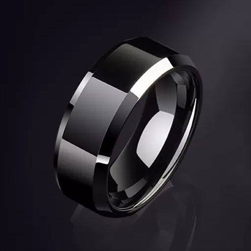戒指男素圈黑色反光情侣钨金对戒