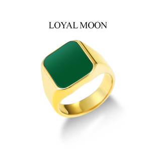 赤月男士戒指镶红色玛瑙绿玉髓个性高级感指环男复古轻奢霸气扳指