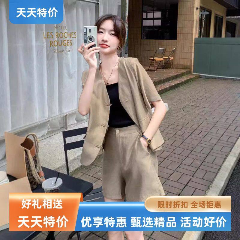 薄款短袖西装套装2025夏季新款小个子气质短裤盐系炸街轻熟两件套