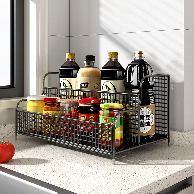 厨房置物架多功能调料收纳筐家用台面小型油盐酱醋调味料品收纳层