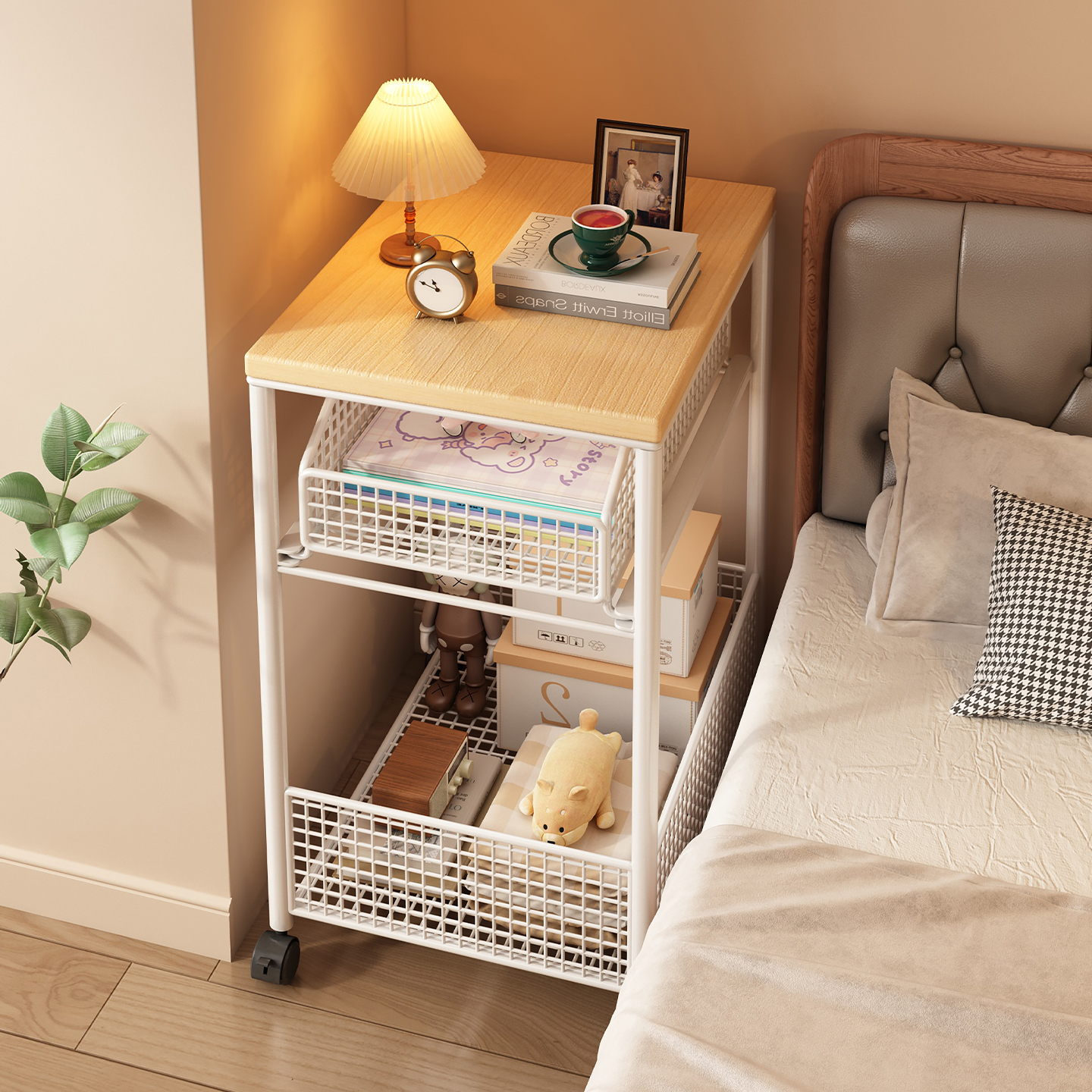 小型迷你床头柜简约现代窄柜床边柜可移动带轮卧室边柜沙发边几架
