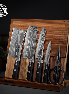 日本三本盛大马士革钢刀菜刀家用套装组合主厨刀粉末钢牛刀高硬度