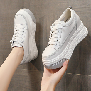 简约时尚 厚底内增高小白鞋 真皮百搭松糕休闲板鞋 女鞋 女8cm春秋款