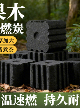 速燃碳易燃烧烤碳无烟果木炭引燃碳块家用室内围炉煮茶火锅专用碳