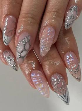 Simple Stiletto French Fake Nails for Valentines Day Almond