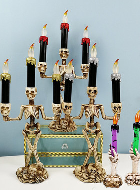 Halloween candlestick Scary LED candle light skull decoratio