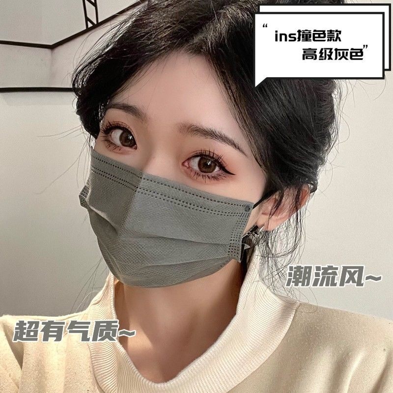 口罩ins高颜值新款莫兰迪色系一次性日系学生小众独立包装纯色潮