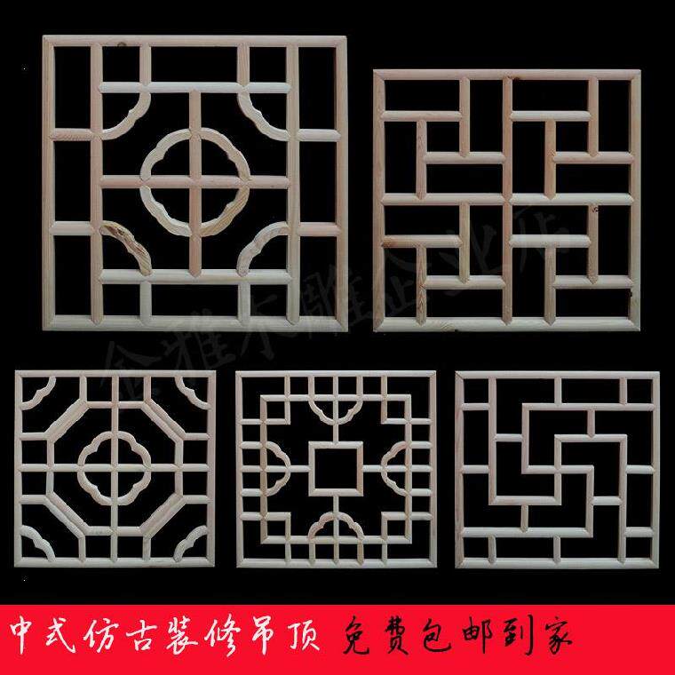 室外电视墙八角门头门口木雕中式实木仿古门窗花格定做窗格栅窗框