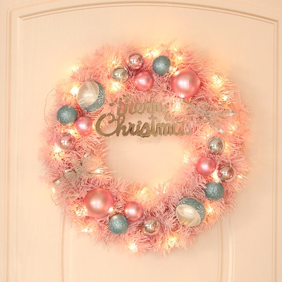 粉色圣诞405060厘米花圈藤条节装饰品场景布置橱窗挂件门挂批l