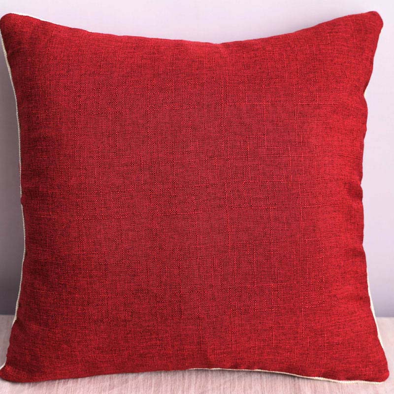速发酒红纯色方节麻45*45厘米竹形镶边抱枕套客芯可拆洗沙发含厅