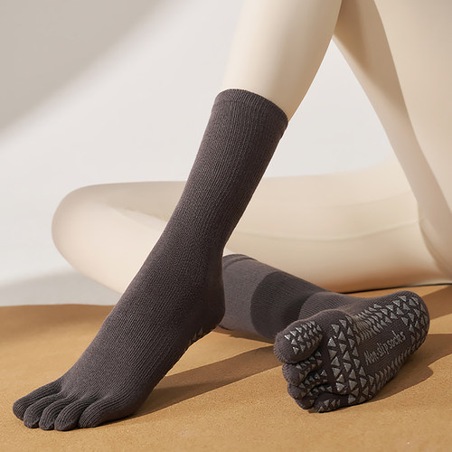 五指防滑瑜伽袜女纯色中筒