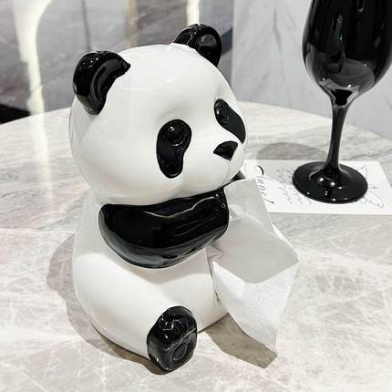 轻奢高级感熊猫纸巾盒家用客厅卧室摆件2024新款高档创意抽纸盒