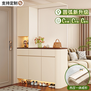 实用木圆弧鞋柜家用门口隔断柜一体玄关柜玻璃屏风入户储物柜定制