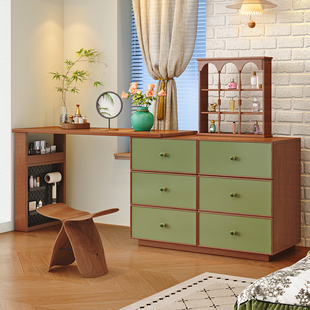 新型梳妆台斗柜一体卧室中古风化妆桌收纳柜一体化妆台复古化妆台