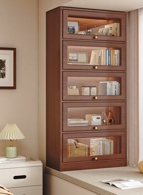 飘窗柜阳台储物上翻玻璃门窗台收纳储物柜家用多层书柜置物落地柜