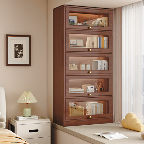 实木飘窗柜阳台储物上翻玻璃门窗台收纳柜家用多层书柜置物落地柜