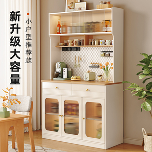 奶油风实用木餐边柜靠墙一体家用厨房客厅酒柜茶水柜咖啡机储物柜