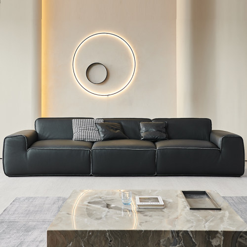 大黑全真皮沙发意式极简