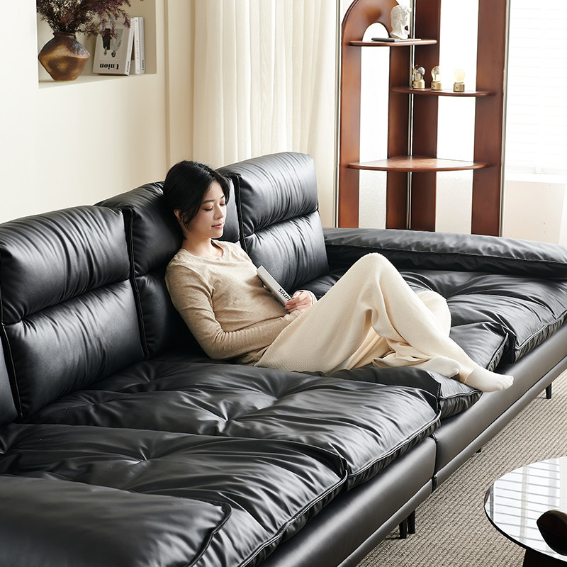 意式极简可调节靠背超深坐宽硅胶皮客厅复古黑色轻奢云朵帆船沙发,住宅家具,布艺沙发,淘宝优惠券,粉丝福利购,淘宝优惠卷