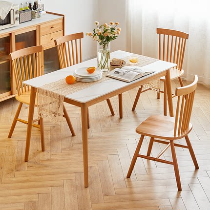 实木岩板餐桌家用小户型现代简约桌子长方形饭桌餐桌椅组合轻奢