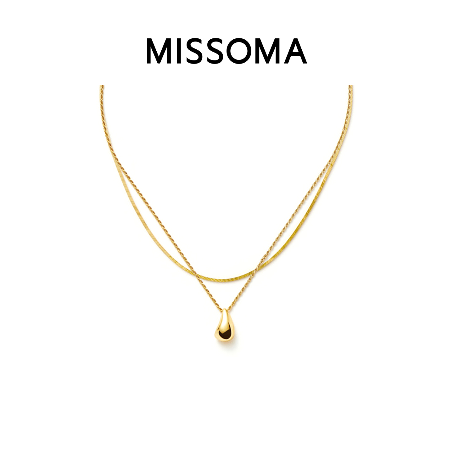 Missoma水滴吊坠项链方形蛇骨链