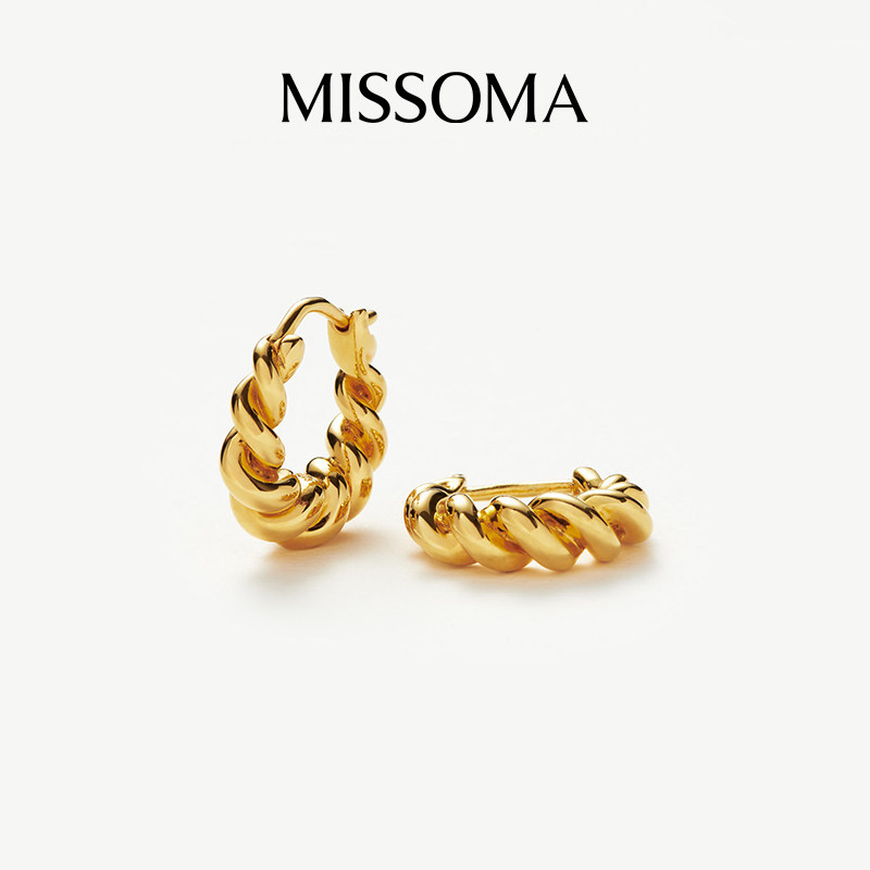 【玫瑰同款】Missoma金色迷你拧绳耳环小众设计纯银镀18k金耳饰女