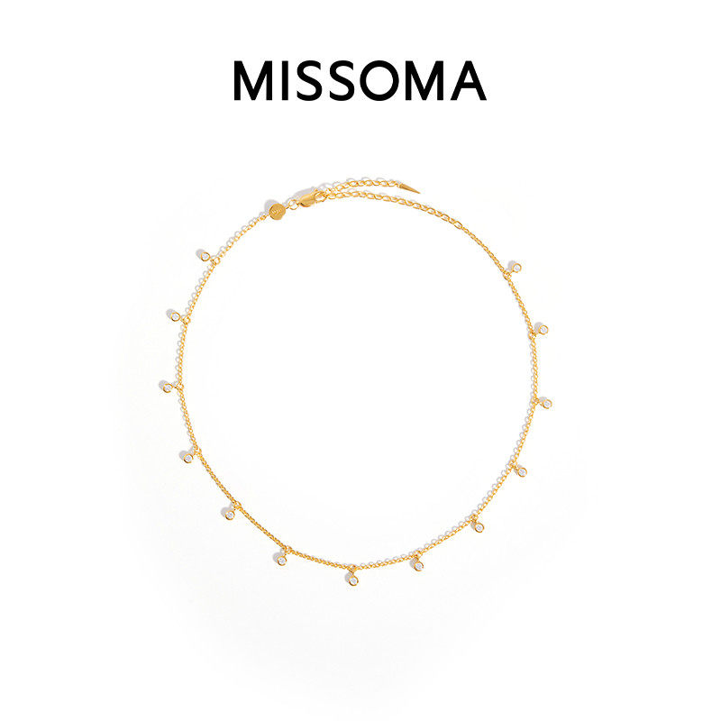 Missoma金色星际流苏锁骨链 复古时尚18k镀金小金珠项链颈链女