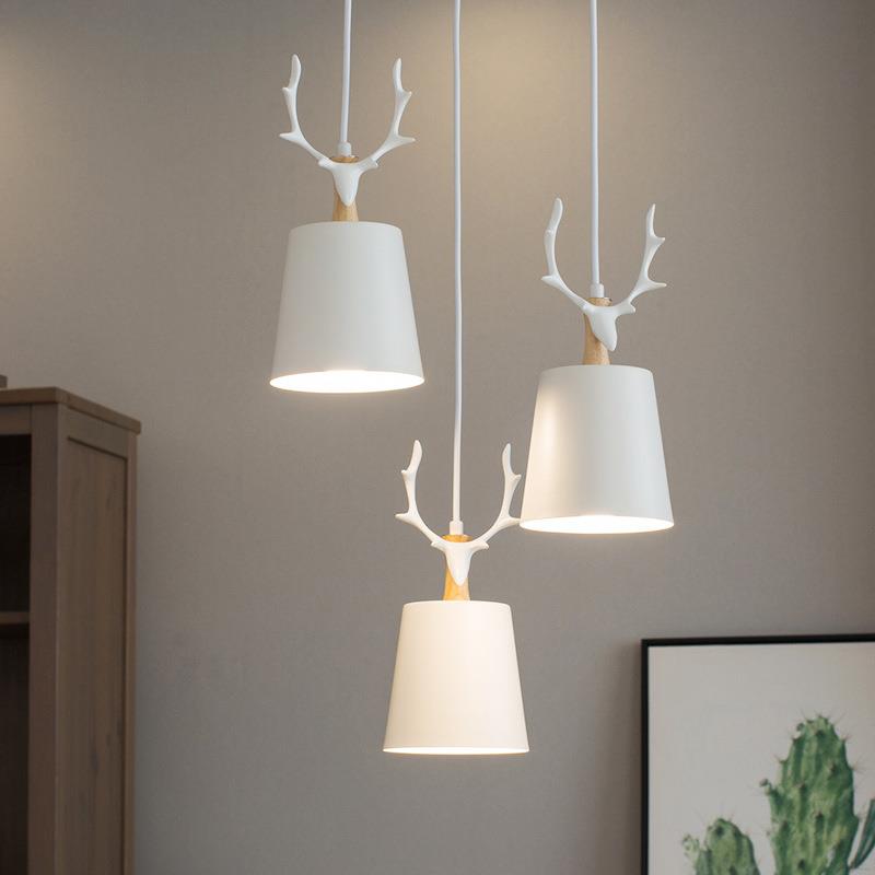 北欧餐厅吊灯三头简约现代饭厅灯具书房卧室咖啡厅创意个性鹿角灯