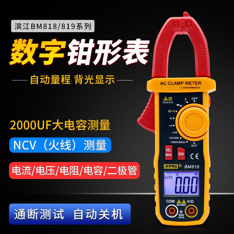 滨江数字钳形表万用表高精度多功能数显电流表小型钳表BM819/818