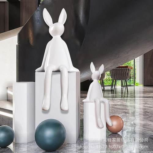 户外卡通大白兔玻璃钢雕塑艺术摆件酒店会所大厅室内大型兔子装饰