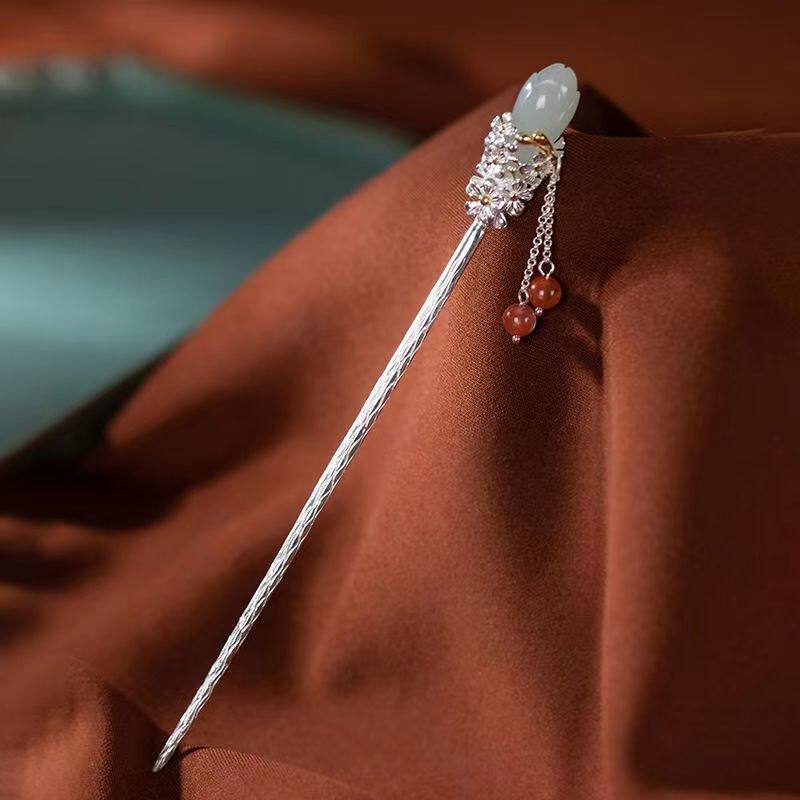 S925纯银玉兰花汉服头饰古风盘银发簪子步摇发钗发簪包邮送女朋友