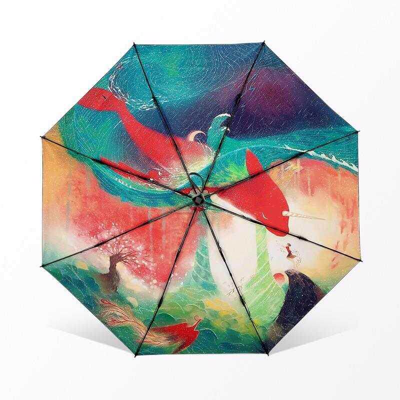 创意手绘大鱼海棠雨伞男女折叠晴雨伞两用黑胶遮阳晒防紫外