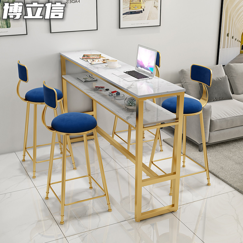 北欧大理石吧台桌客厅隔间双层水吧台网红长条桌高脚靠墙阳台家用