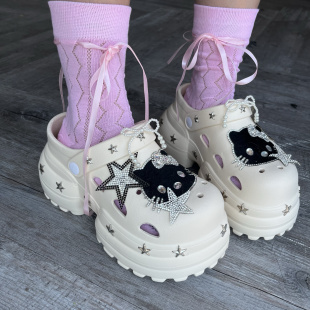 黑樱酱 自制新款星星KT矮子乐增高8cm辣妹y2k休闲厚底洞洞鞋凉鞋