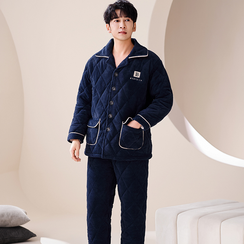 宅格格男珊瑚绒加绒加厚保暖睡衣