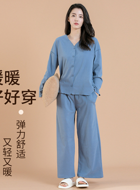 睡衣女冬款德绒加厚保暖发热秋衣裤大码开衫高级感秋季家居服套装