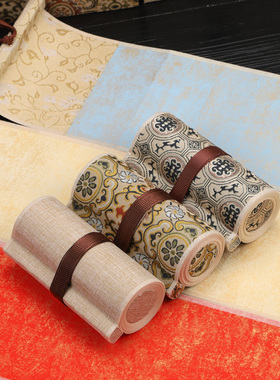 小号迷你宣纸空白手写卷轴手卷文房锦盒书法小楷半生半熟毛笔软笔专用定制证书盖章集章签名蜡染立轴红纸横幅