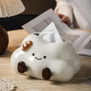 ins奶油风轻奢纸巾盒客厅茶几桌面家用装 饰摆件奶油色抽纸收纳盒